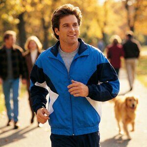 Pierre Cardin Mens Blue Colorblock Windbreaker Jacket Vintage 90s Nylon Large